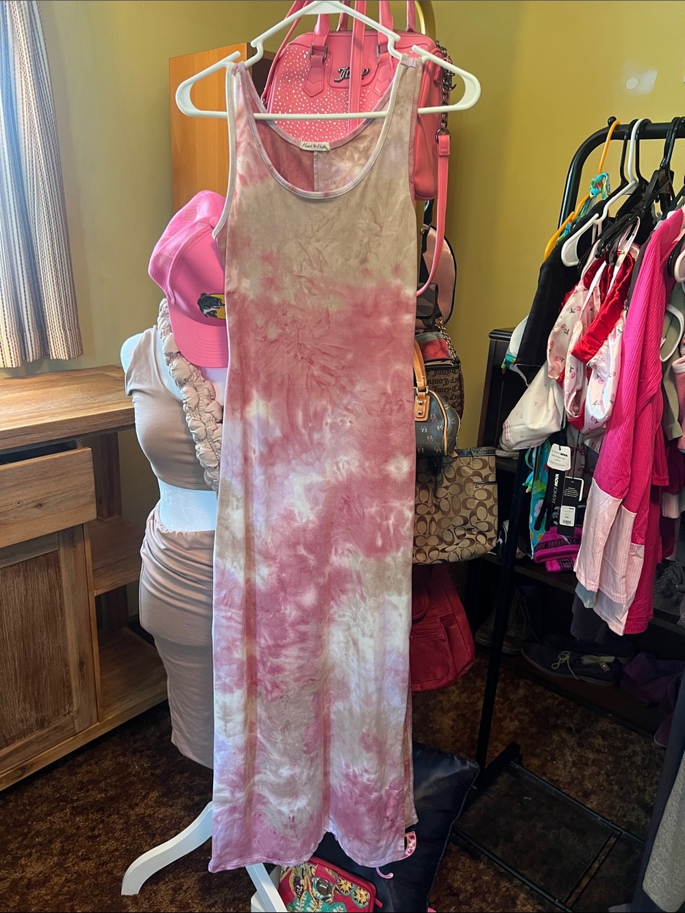 Heart & Hips Pink and Cream Tie-Dye Maxi Dress